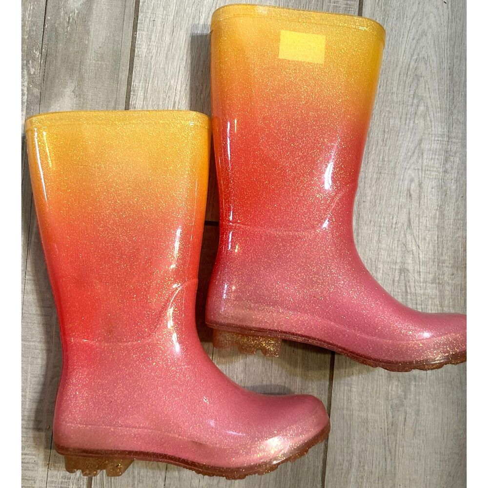 Cat & Jack Cece Ombré Glitter Rain Boots Size 13 Pull-On